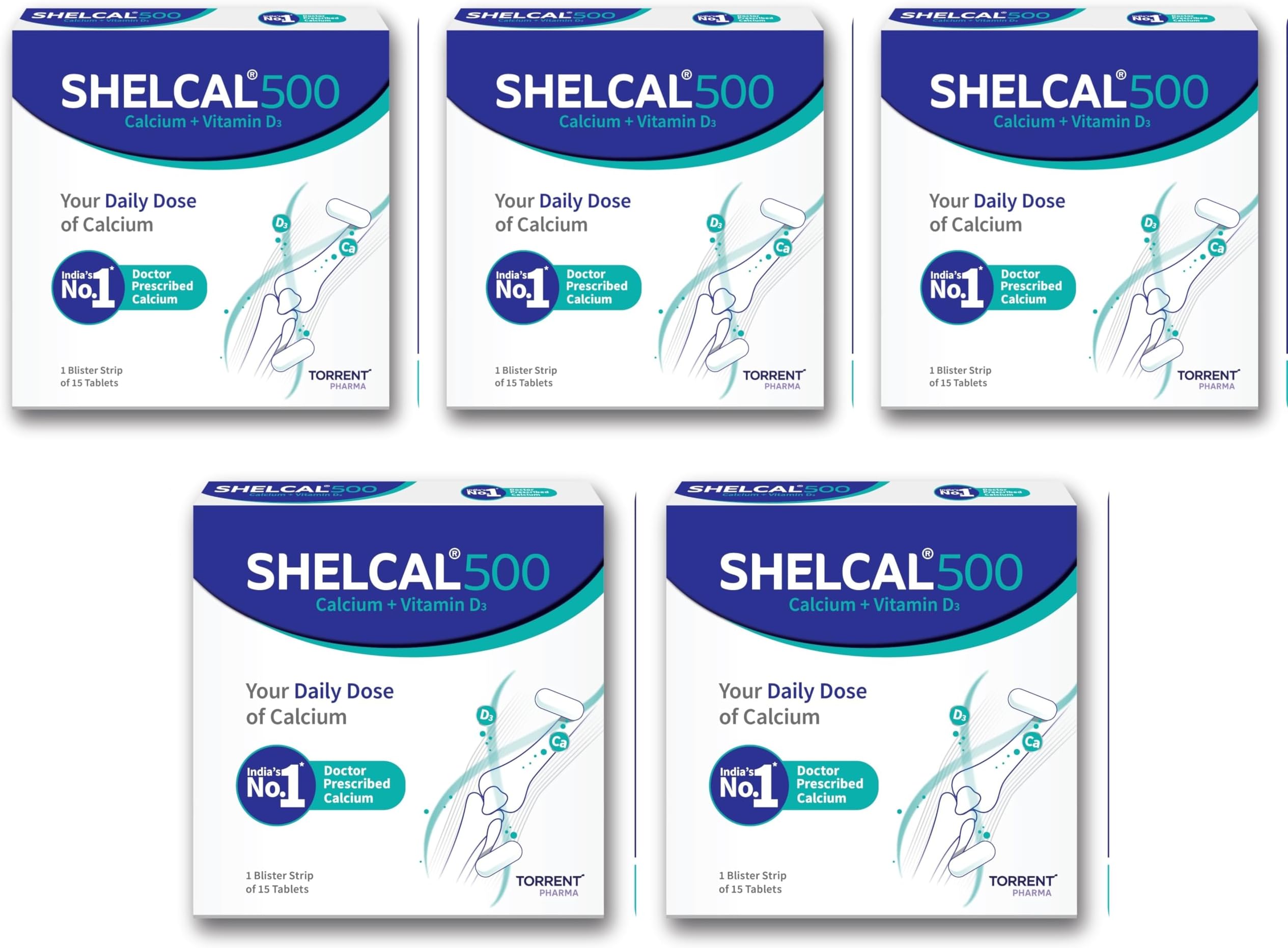 Shelcal 500 Calcium Tablets With Vitamin D3 For Healthy And Strong Bone, Joint & Muscles India's No.1 Doctor's Prescribed Calcium Supplement - 75 Tablets (15 Tablets X Pack Of 5)