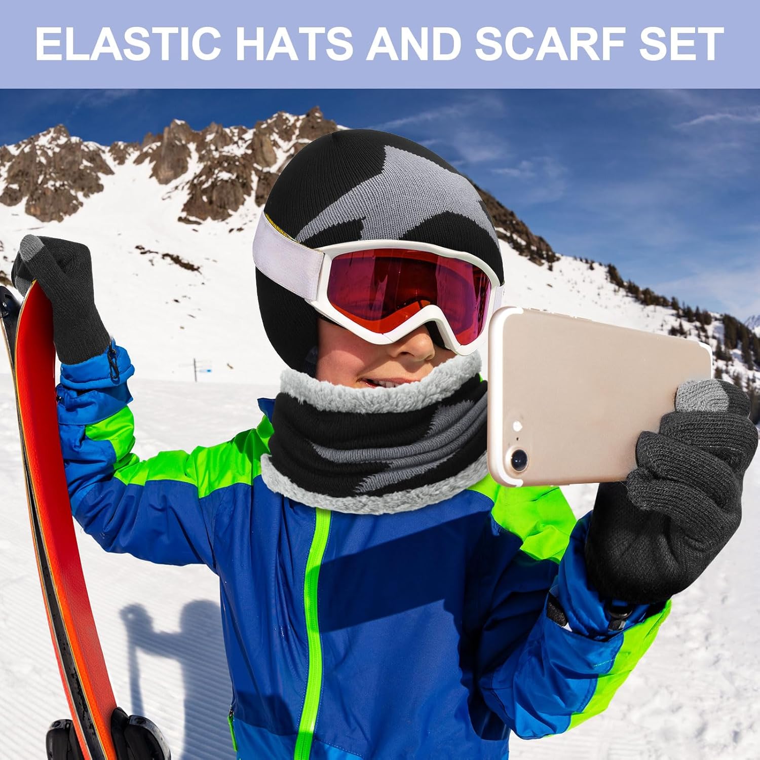 JaGely 12 Pieces Kids Winter Hat Glove Scarf Sets Thick Fleece Knitted Beanie Touchscreen Warmer Gaiter for Boys and Girls - Image 6