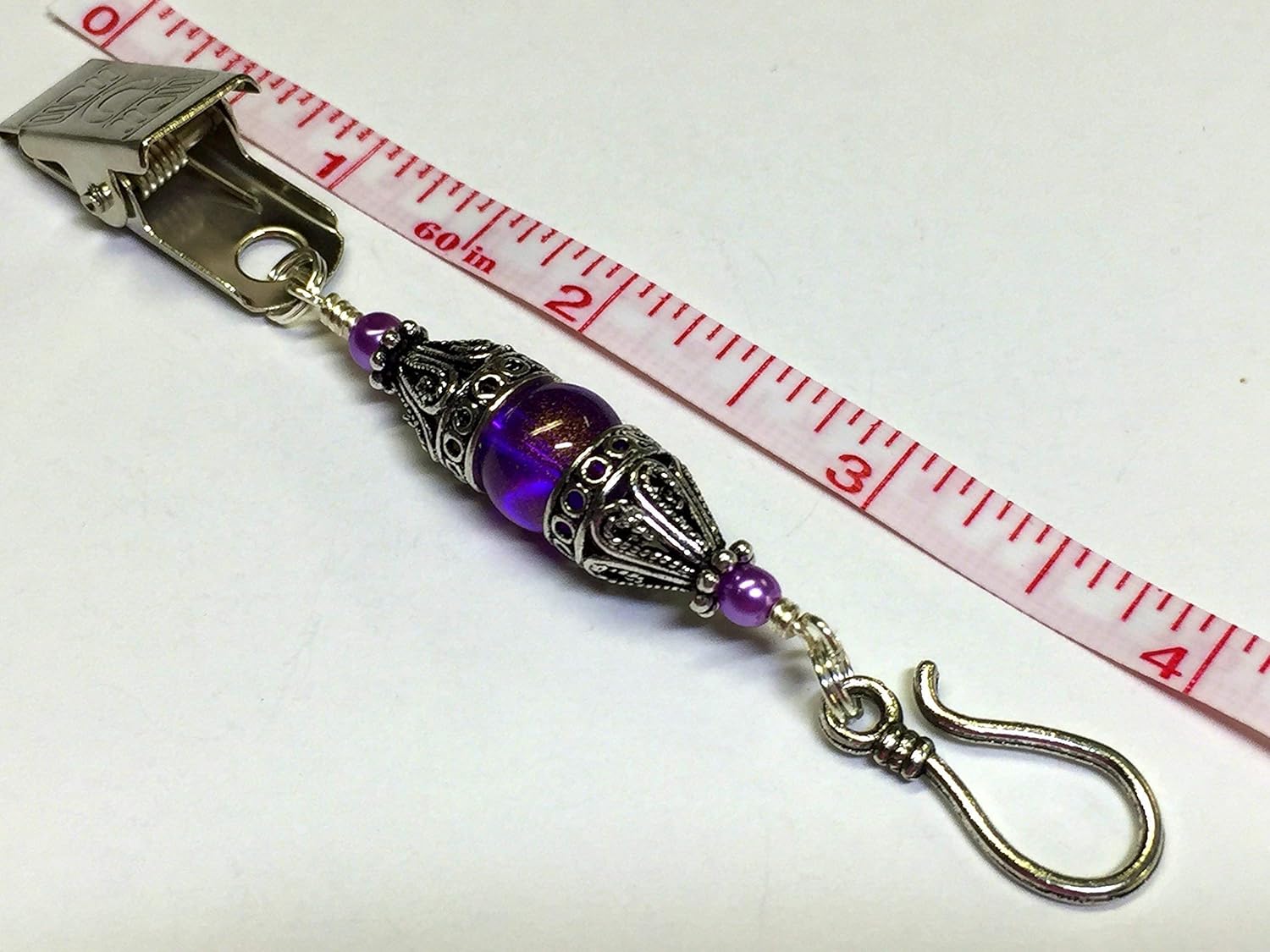 Purple Portuguese Knittting Pin for Knitters, Clip on Brooch with Yarn Hook