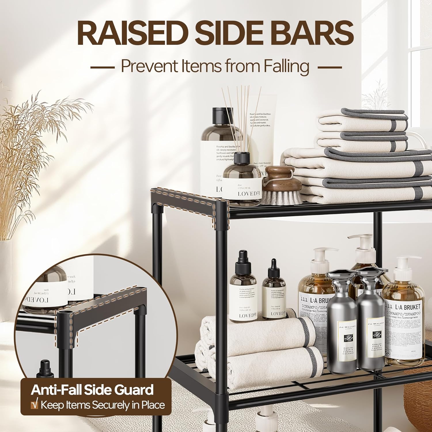 5-Tier Storage Shelves with Plastic Connectors – Metal Shelf Organizer for Pantry, Closet & Bathroom, Space-Saving Sturdy Shelving Unit Rack, Black, 17.3" x 12.8" x 56.7"