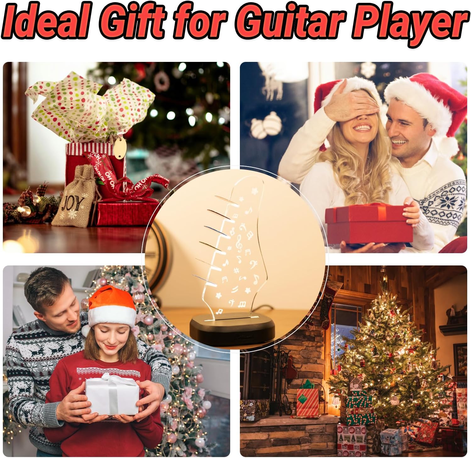 Light Up Guitar Pick Holder with 6 Guitar Picks, Real Hardwood & Acrylic Music Note Pick Holder Case for Picks Storage & Display, Guitar Music Accessories Gifts for Guitar Player Music Lover