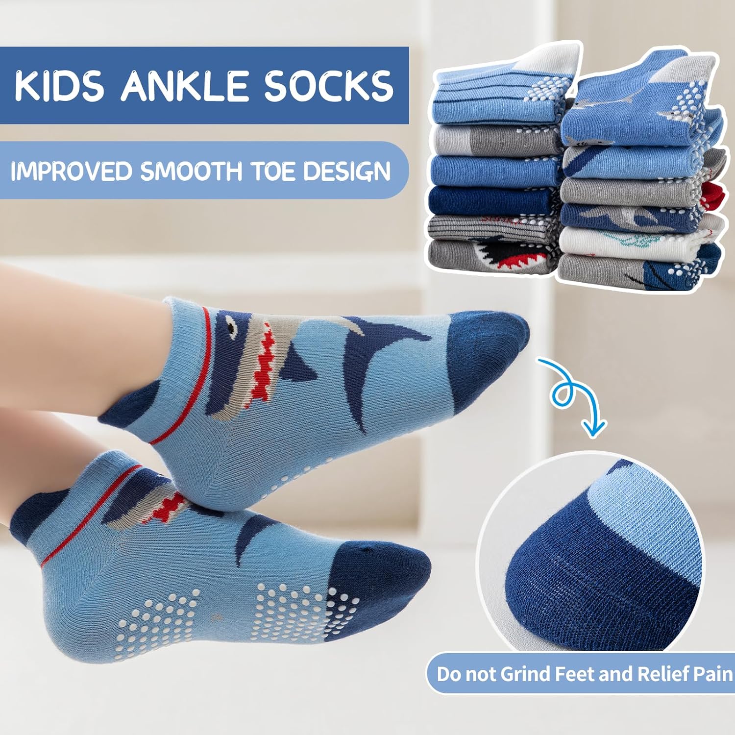 Baby Girls Boys Toddlers Kids Grips Socks 12 Pairs Non Slip Anti Skid Ankle No Show Funny Cotton Socks with Grippers - Image 4