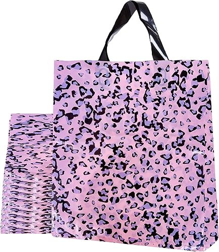 Bolsas de mercancía con estampado de leopardo paquete de 50 bolsas de compras extra gruesas a granel de 12 x 15 pulgadas bolsas de plástico con asa