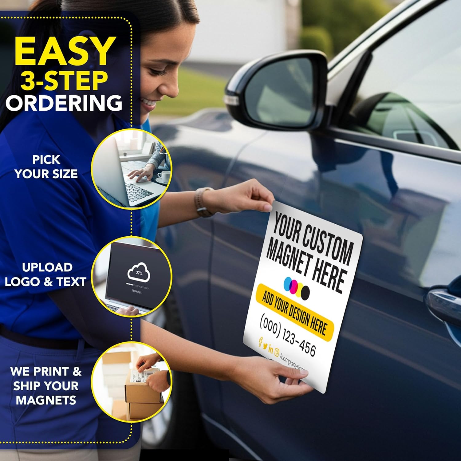 Custom Car Magnet 12" x 12" 30 Mil - 2 Pack Magnetic Business Magnets for Vehicles & Trucks - Custom Vehicle Magnetic Door Sign - Upload Your Logo and Add Text - Made in USA - Magnet Me Up