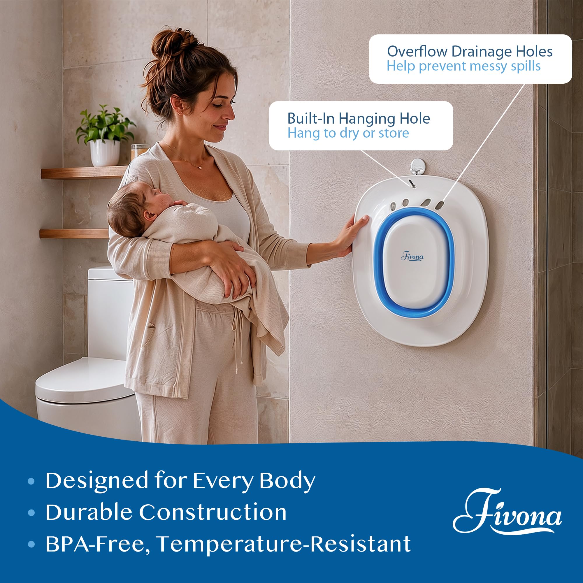 Fivona Unisex Sitz Bath Seat for Soak and Yoni Steam - Hemorrhoid, Fissure, Postpartum Care - BPA Free, Ergonomic Seat, Anti-Spill - Universal Fit
