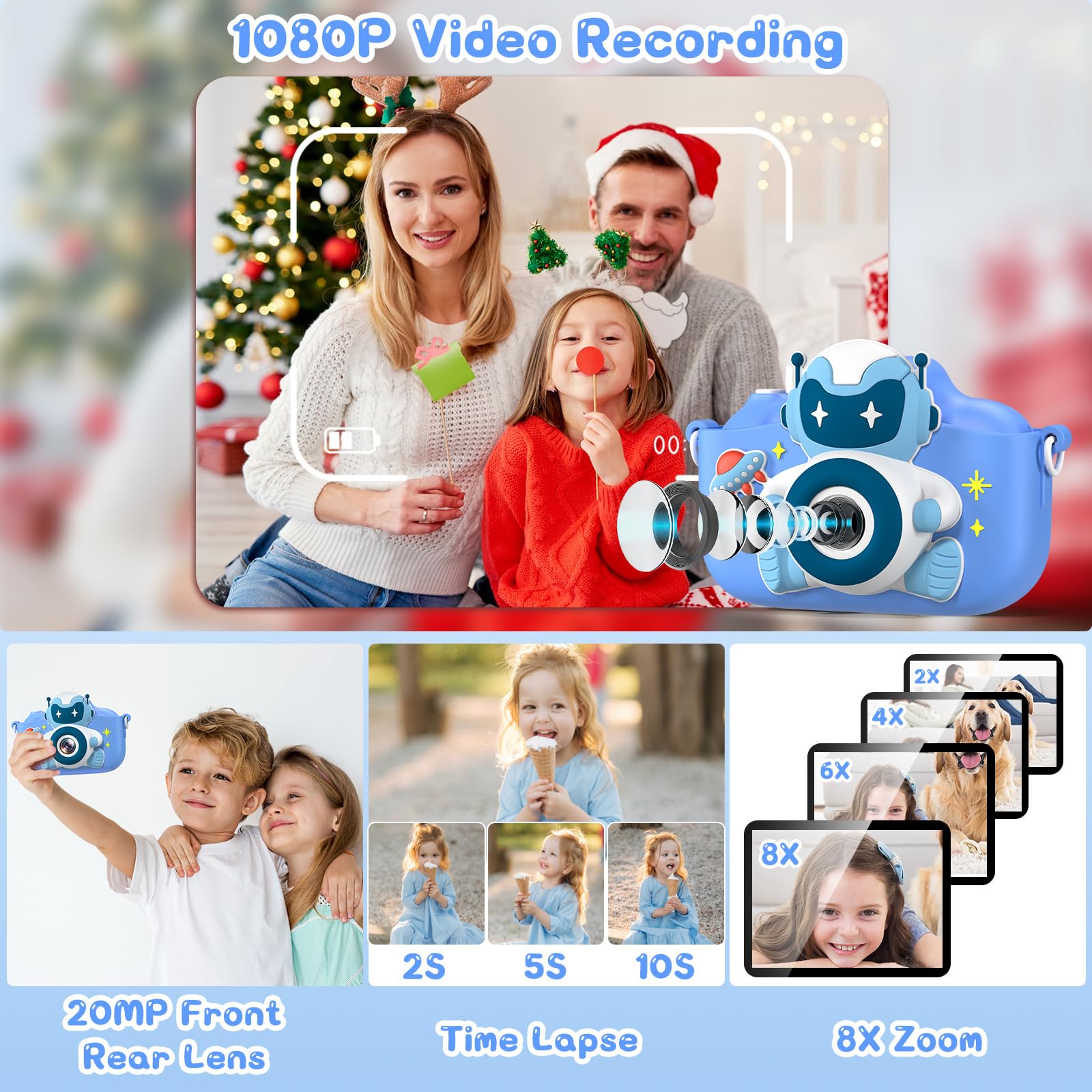 Gofunly Macchina Fotografica Bambini, 2.0 Pollici Mini Ricaricabile Fotocamera Digitale Bambini HD 1080P Selfie Videocamera con Scheda 32GB, Regalo Natale & Compleanno per Ragazze Ragazzi 3 a 12 Anni