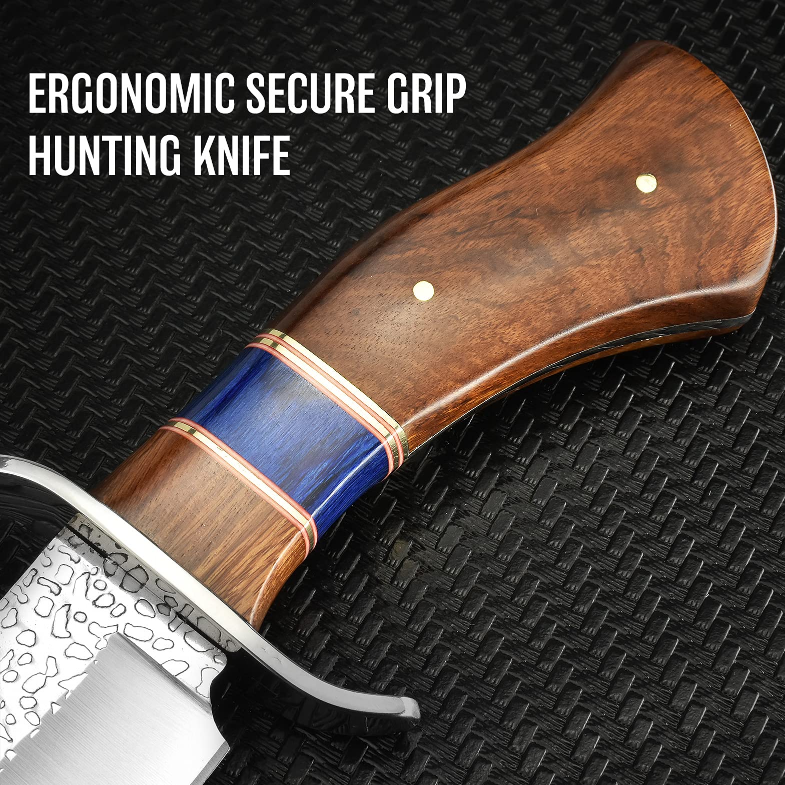 NedFoss Fixed Blade Hunting Knife with Leather Sheath, 12inch Full