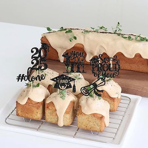 Miniatura 446 de Paquete de 24 adornos dorados para cupcakes de graduación 2025 con purpurina So Proud of You Done Diploma Graduation Cap Cupcake Picks Class of 2025