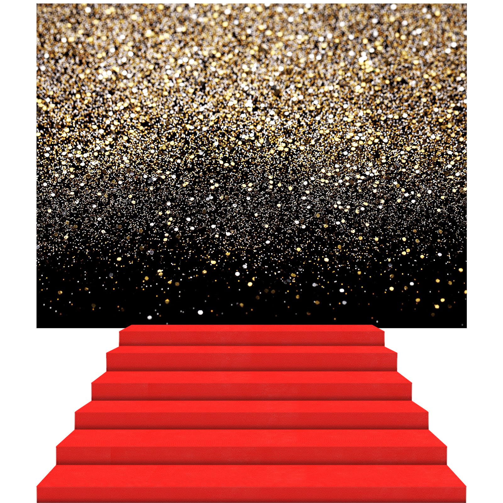 Tingjoo Movie Party Decoration 6 x 8 ft Black and Gold Spots Backdrop with 2.6 x 33 ft Red Carpet Runner for Party Non-Woven Fabric Red Carpet for