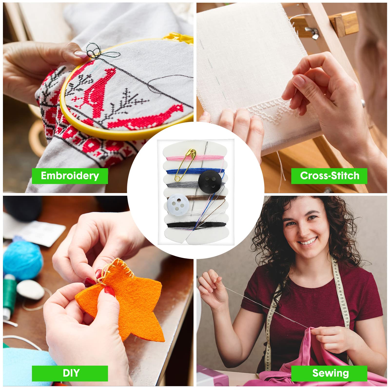 Tatuo Kits de costura de viaje Kit de reparación de hilo con agujas, hilos, botón, pin para necesidades de servicios del hotel, 6 colores (300 juegos)
