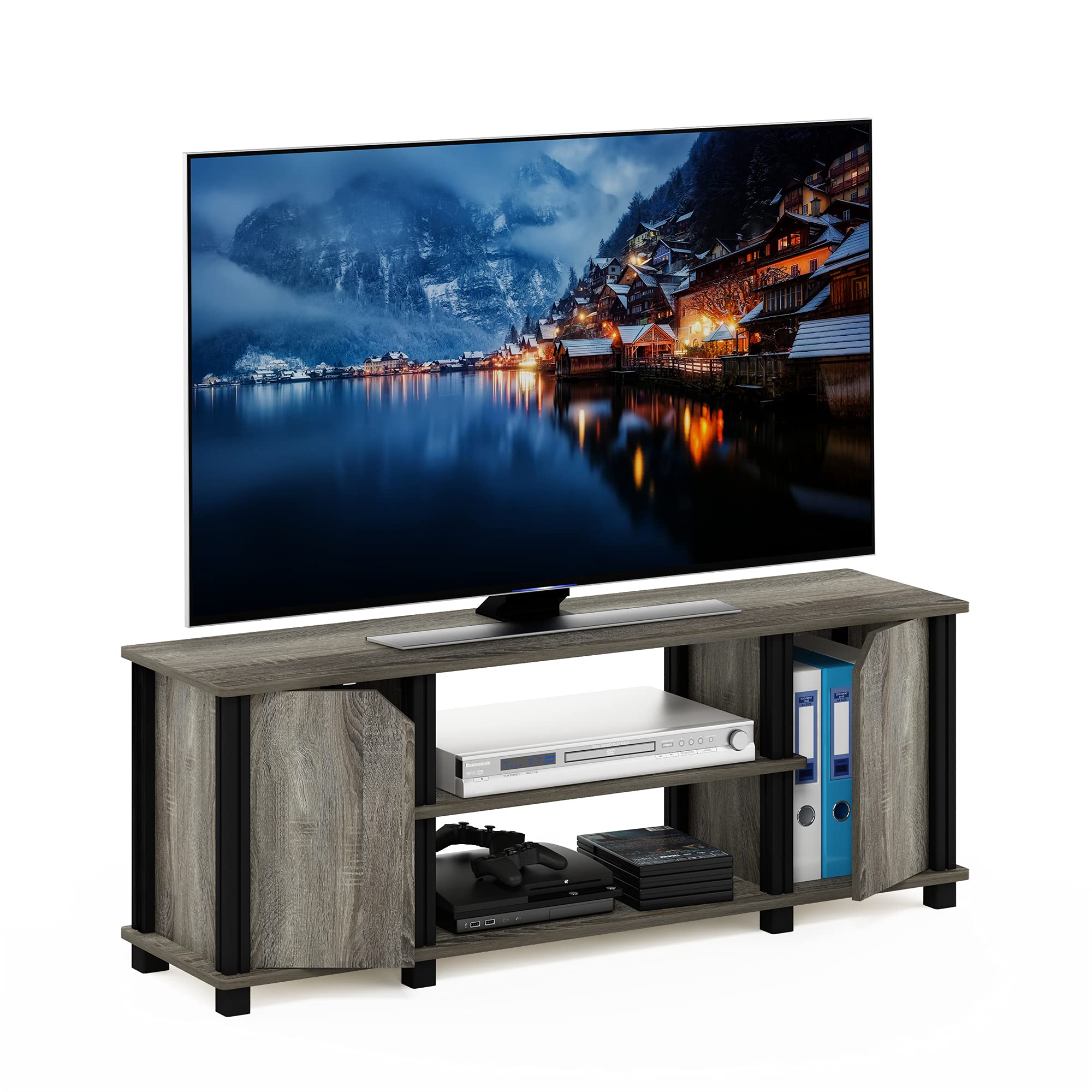 Furinno SIMPLISTIC TV Stand, Entertainment Center, TV Console for TV up to 45 Inch with Shelves and Storage, for Living Room, Bedroom, French Oak