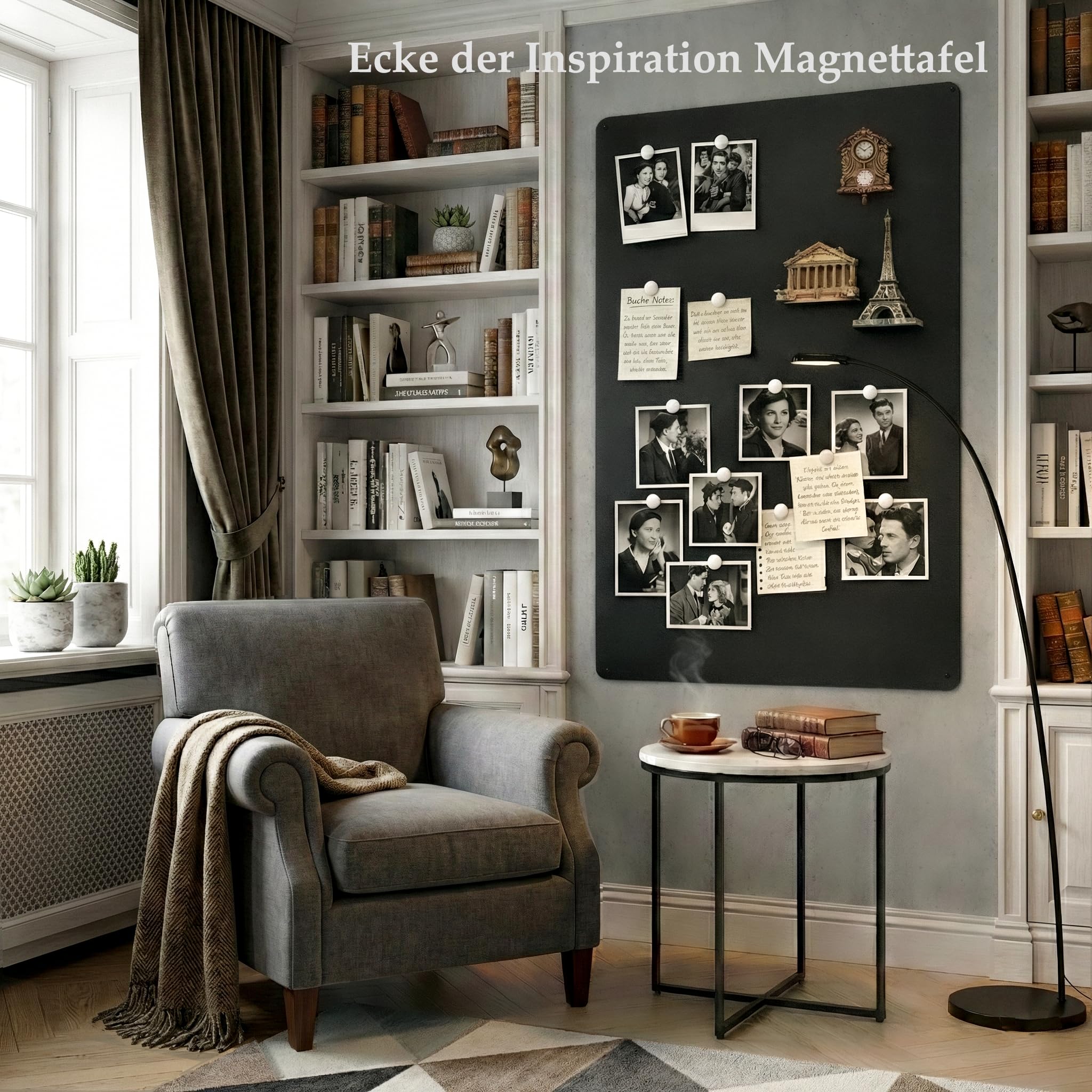 Tableau magnétique noir - Grand - 60 x 90 cm - Élégant - En métal - Pour aimants de voyage et souvenirs - Tableau d'affichage décoratif pour le salon pour collectionneurs passionnés