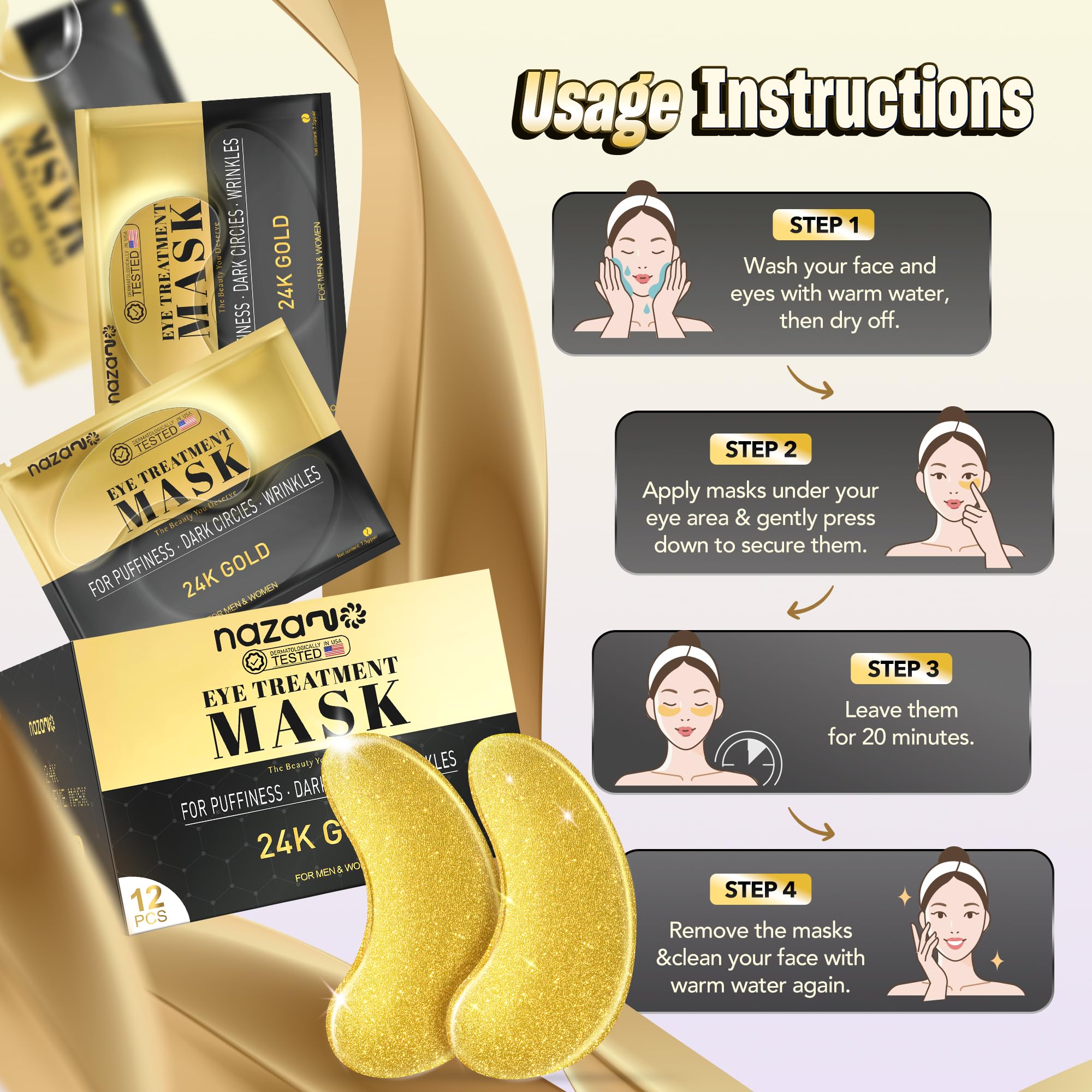 NAZANO 12 Pcs 24K Gold Under Eye Patches - Eye Masks view 5