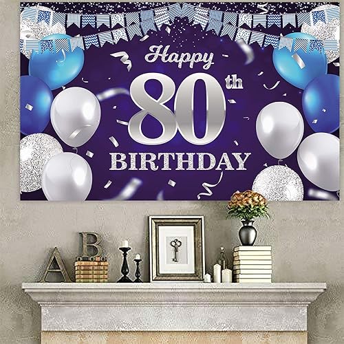 Vista 355 de Cartel de feliz cumpleaños número 31, globos azul marino, bandera de confeti a rayas, puntos de luz, saludos a 31 años, decoración temática