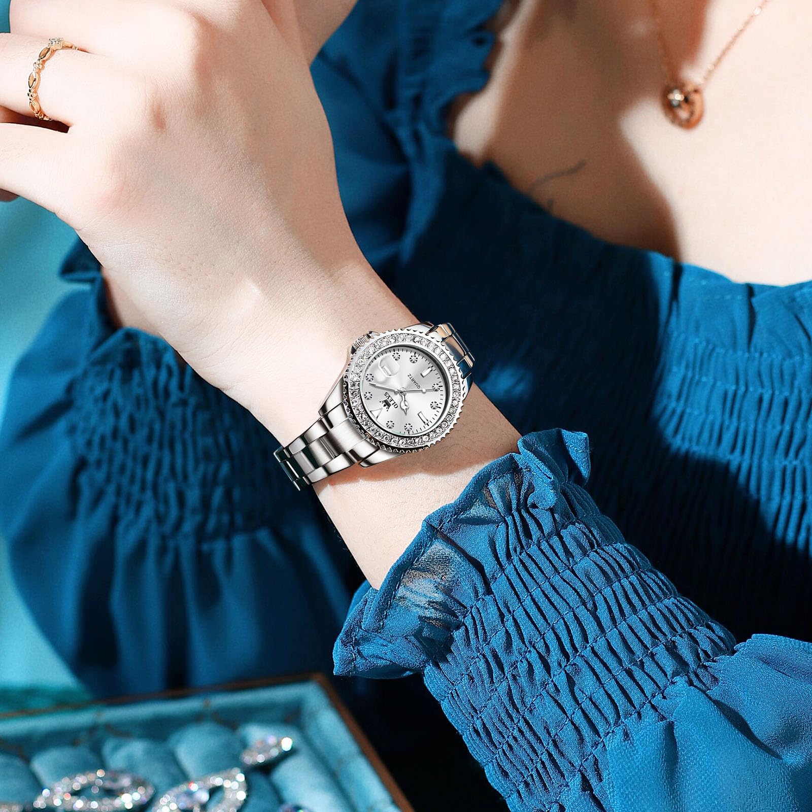 OLEVS Orologio Donna Piccolo Elegante Delicato Diamante Acciaio Inossidabile con Data Luminoso Impermeabile Analogico Quarzo Regalo per Donna