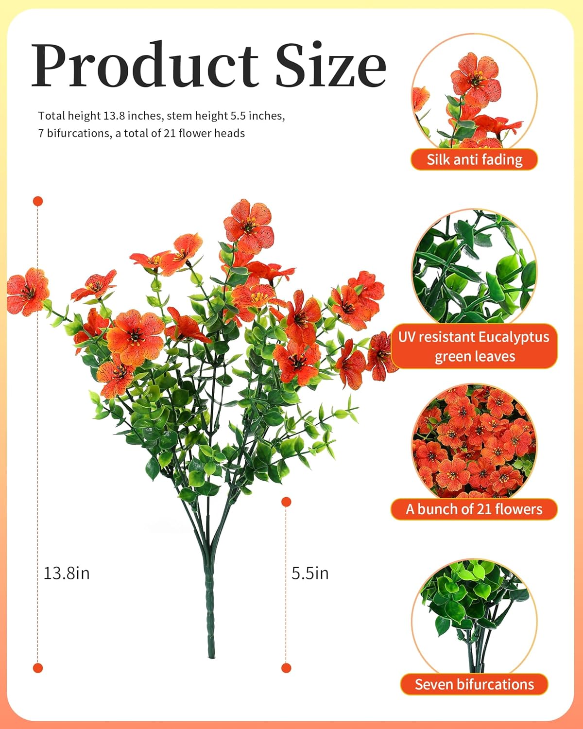 Artificial Flowers for Outdoor Decor, 16 Pack UV-Resistant Fake Tangerine Silk Daisy Flowers, Perfect for Spring & Summer Decorating – Front Porch, Patio, Window Boxes, and Potted Plants - Image 3