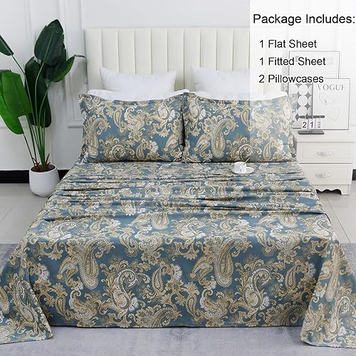 Miniatura 7 de Juego de sábanas de algodón egipcio ultrasuave y transpirable con sábana bajera de bolsillo profundo, sábana encimera y fundas de almohada, 4