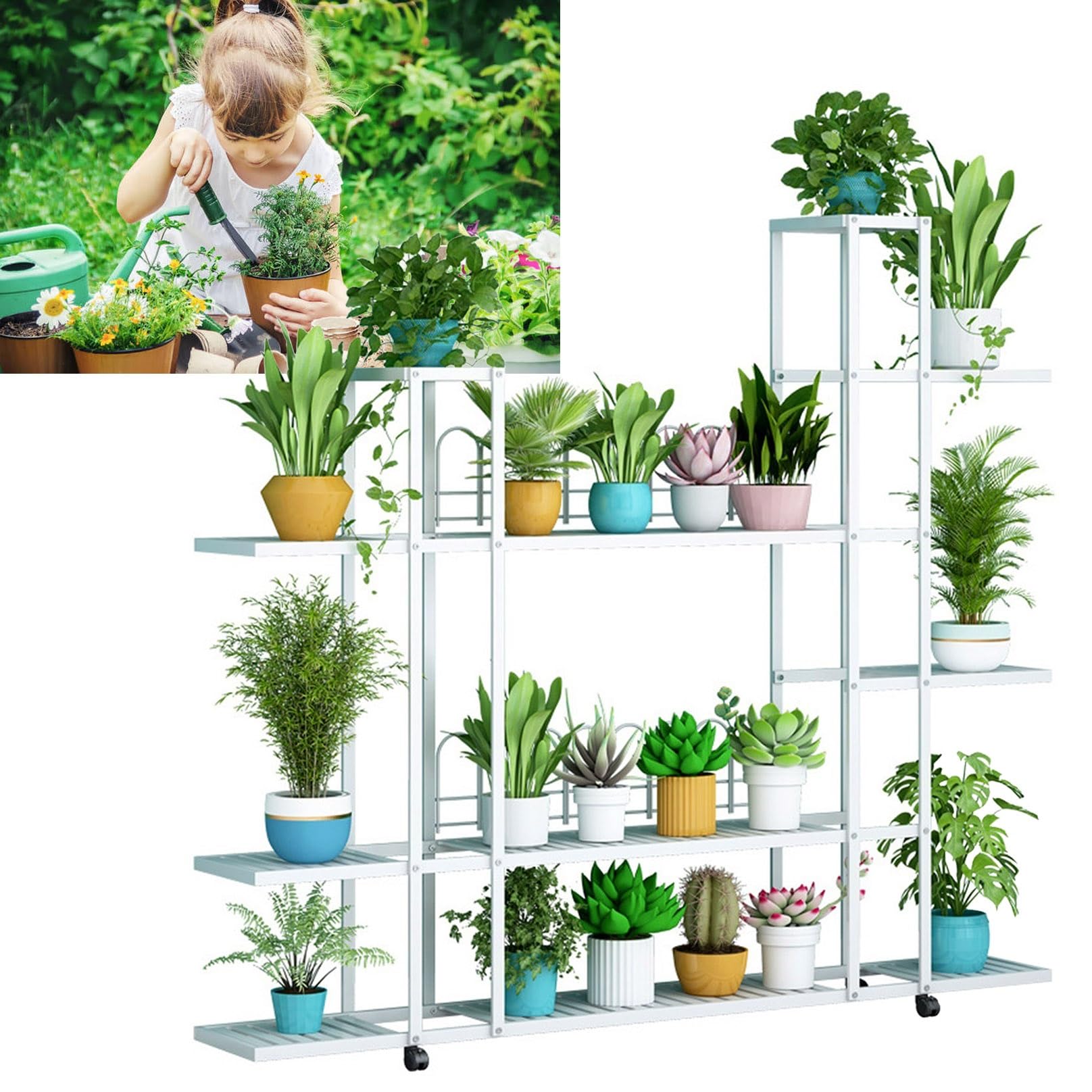 LIGUOYI Scaffale per Fiori in Metallo - Stand per Piante Fioriera per Giardino Balcone Interni Esterno - Scaffale Portavasi, 4 Livelli 5 Livelli 6 Livelli Salvaspazio Scaffale Porta-Fiori