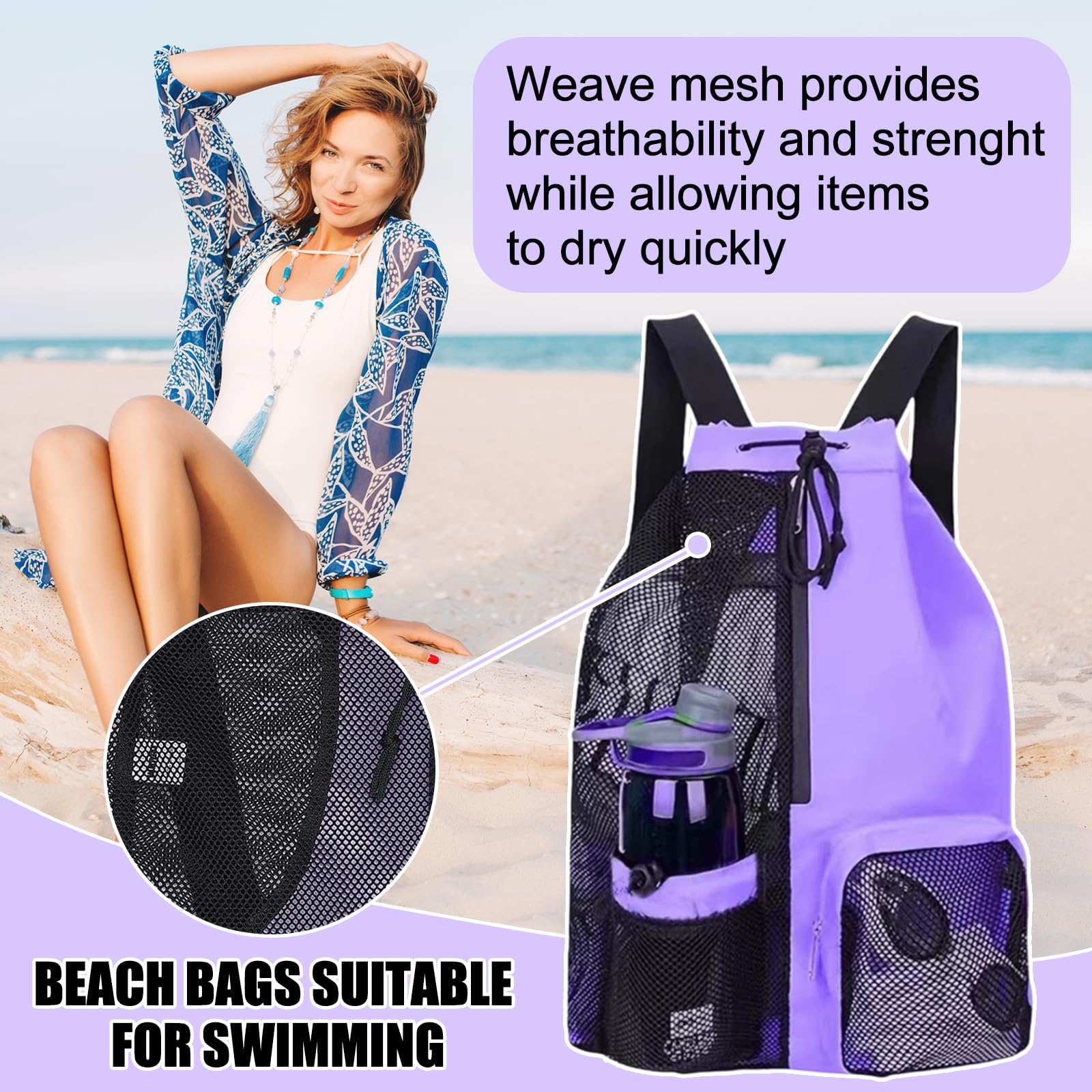 JSTHHTT Mochilas de Cuerdas, Bolsas de Cuerdas Mujer Hombre Mochila, Bolsa de Malla con Cordón en Seco-Húmedo, Natacion Cuerdas Bolsa Piscina Malla para Natación Gimnasio Playa Deporte - 4