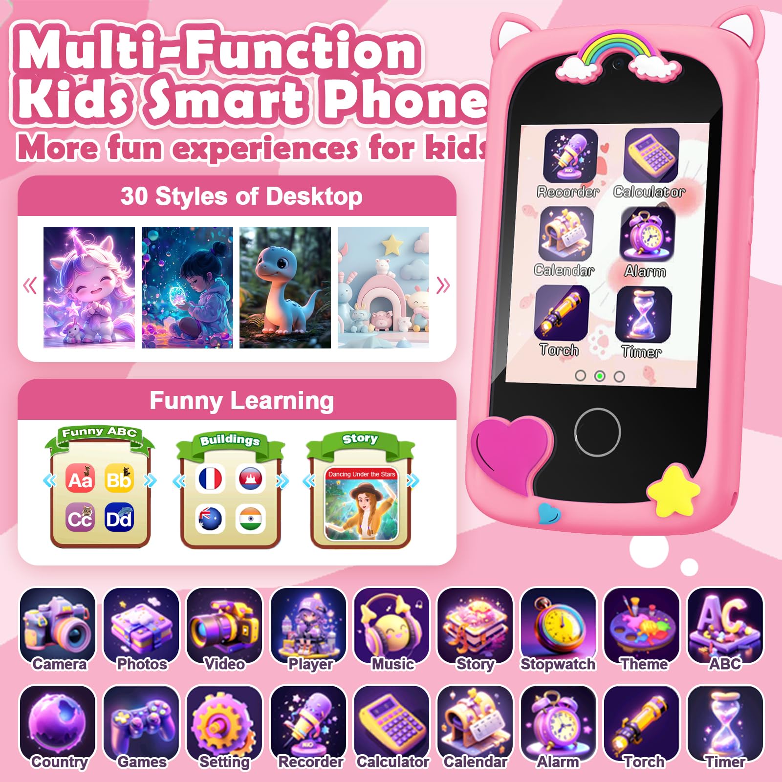 Kids Smart Phone Toy for Girls - Girl Toys Age 6-7 Years Old Real Cell Phones for Kid 3 4 5 6 7 8 9 10 11 12 - Kids Birthday Gift 3-5 4-6 5-7 6-8 7-12 8-10 8-12 Autism Montessori Toys