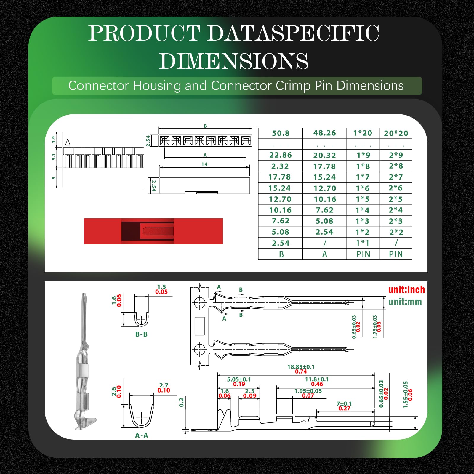 100 Set / 200 Pezzi per Connettore Adattatore Dupont 2,54 mm Passo 1 Pin Alloggiamento Maschio Terminale Presa Rosso Compatibile Cavo Filo 30-26 AWG Accessori, Testata Kit Perno Crimpatura