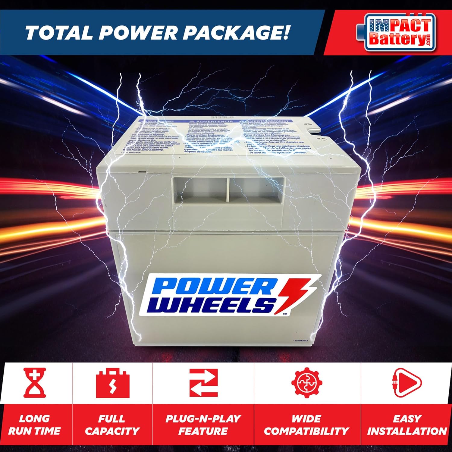 12-Volt Battery | Fits 12V Power Wheels Battery | Replacement Part 1001175653, 00801-0638, 00801-1869 | Replaces All Gray Rechargeable 12V Kids Car Batt - 12 Volt 12 Ah