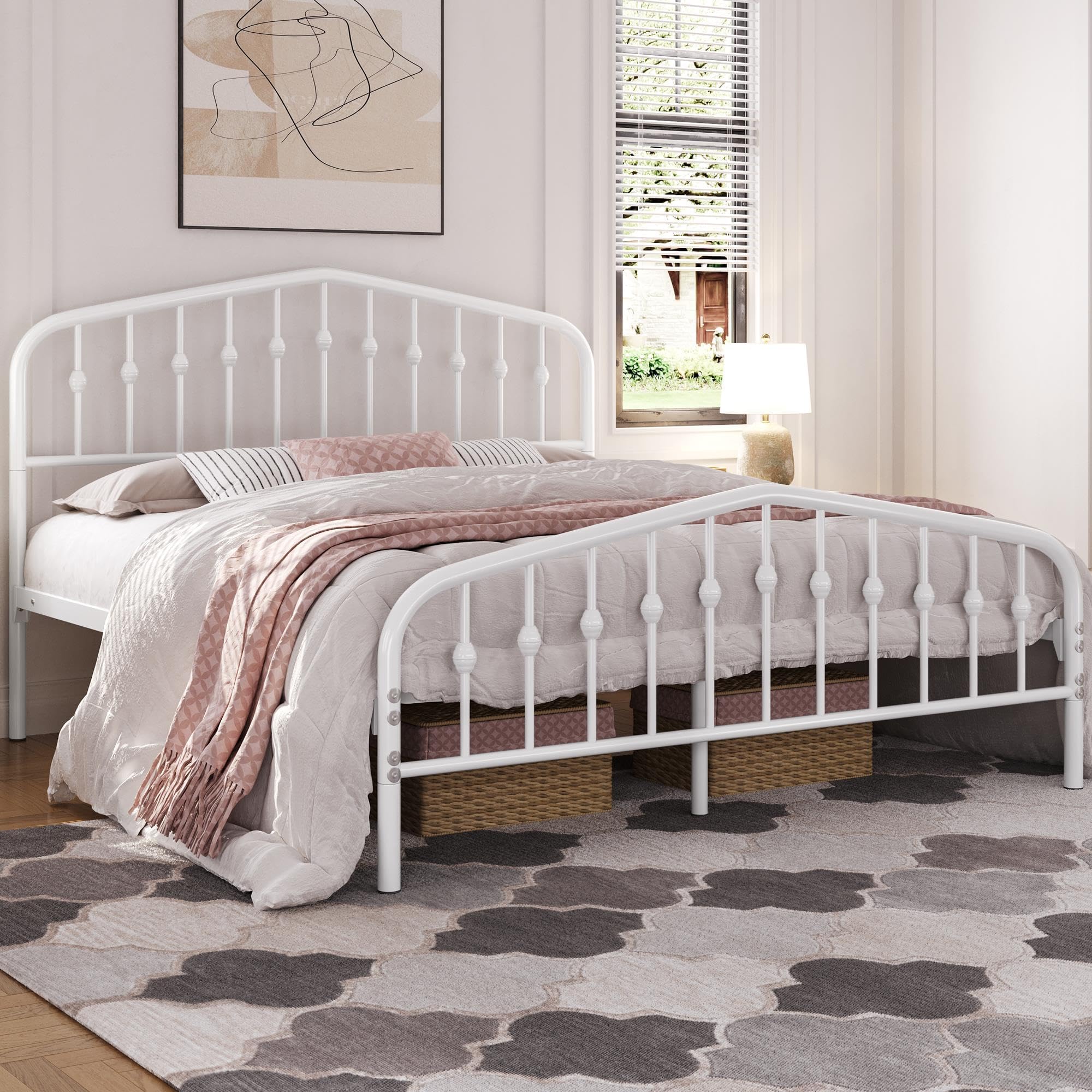 Yaheetech Bed Frame 140 x 200 cm, Vintage Metal Bed with CrownShaped