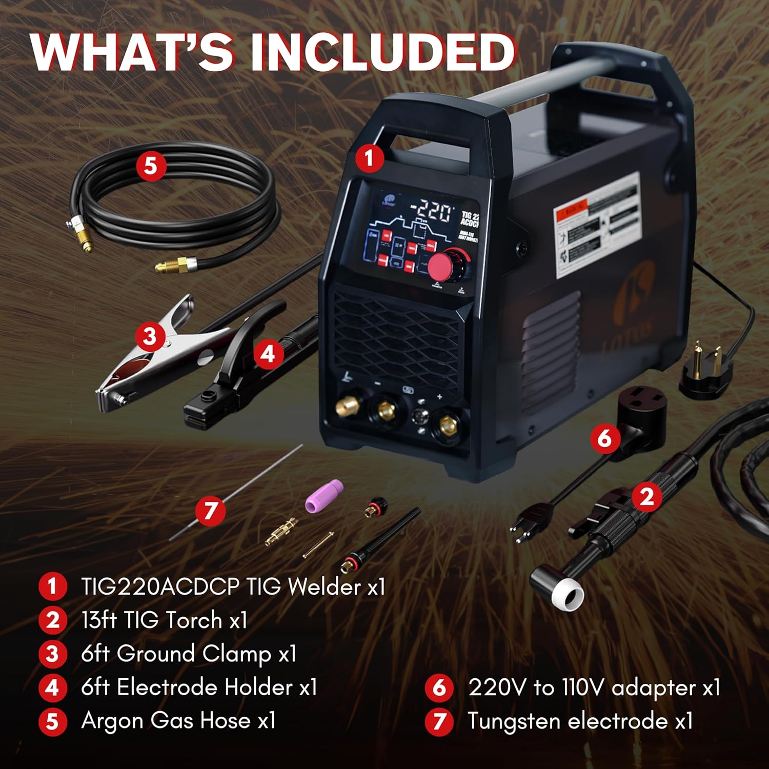 LOTOS TIG220ACDCP Included Components