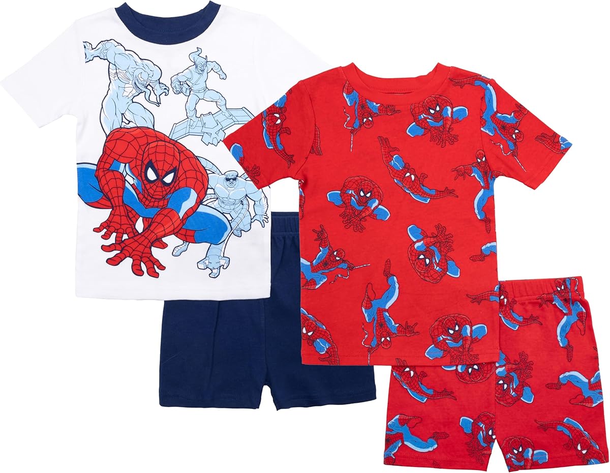 Marvel Boys' 4-Piece Snug-fit Cotton Superhero Pajama Set, Soft & Cute for Kids