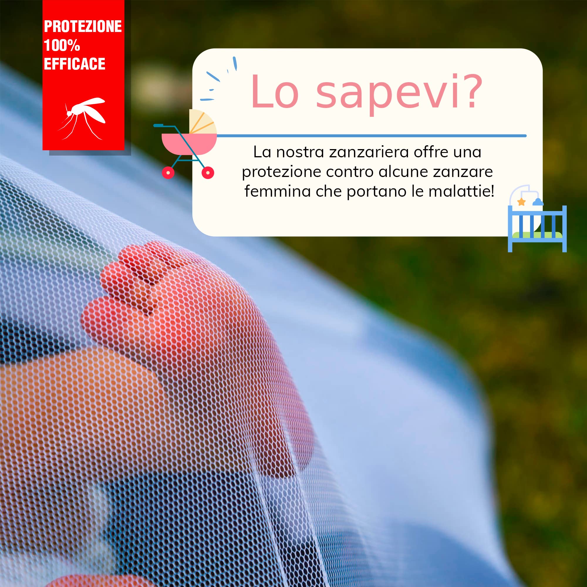 Zanzariera Universale TRANQUILISAFE® - Zanzariera per carrozzina, passegino, culla e lettino neonato di tutte le dimensioni - Protezione Antizanzare e Anti mosche - borsa di stoccaggio GRATUITA