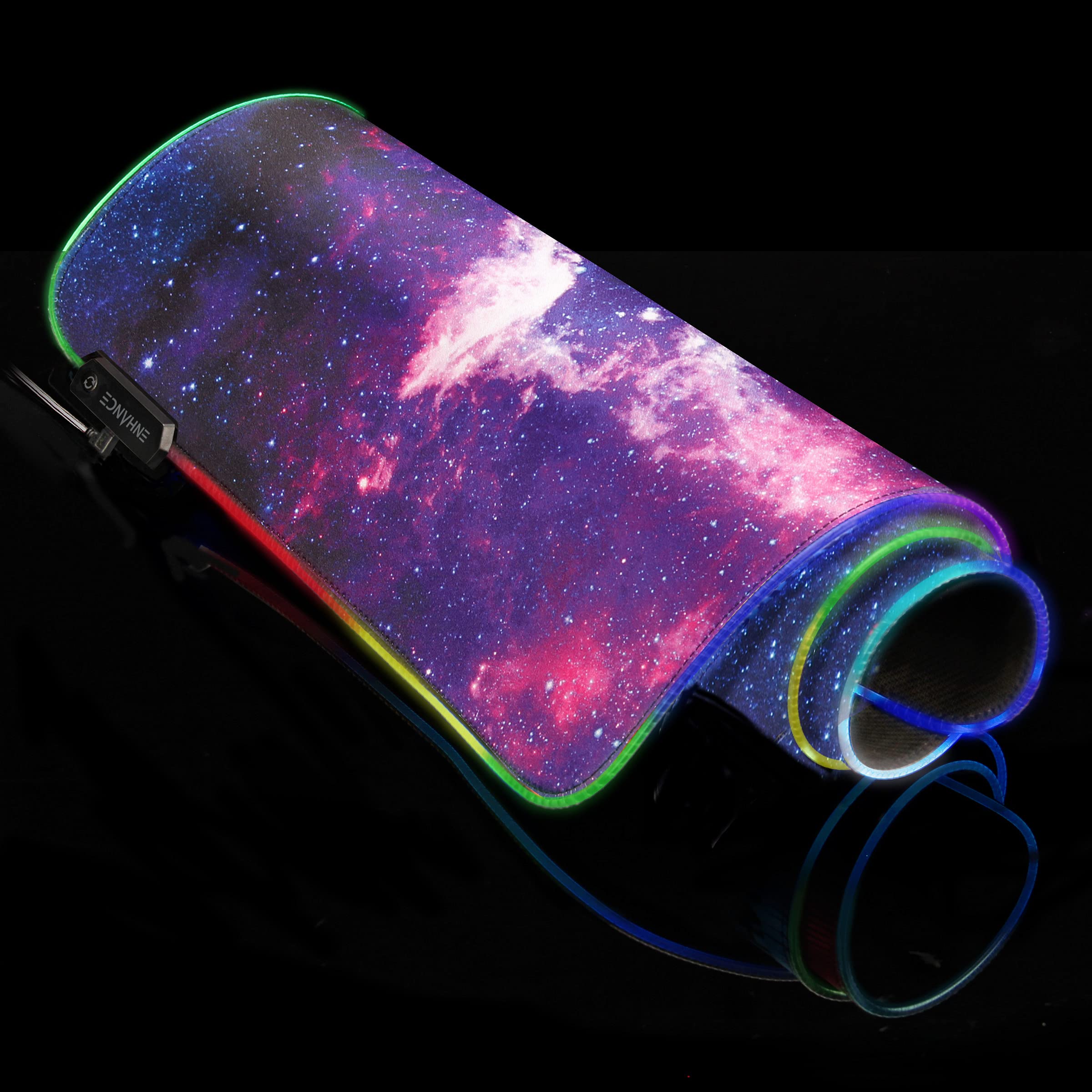 ENHANCE XXXL LED Tappetino da Scrivania - Mouse Pad Illuminato 3XL Grande (123x60 cm) con Superficie Liscia per Tracciamento e Base in Gomma Antiscivolo - Galassia