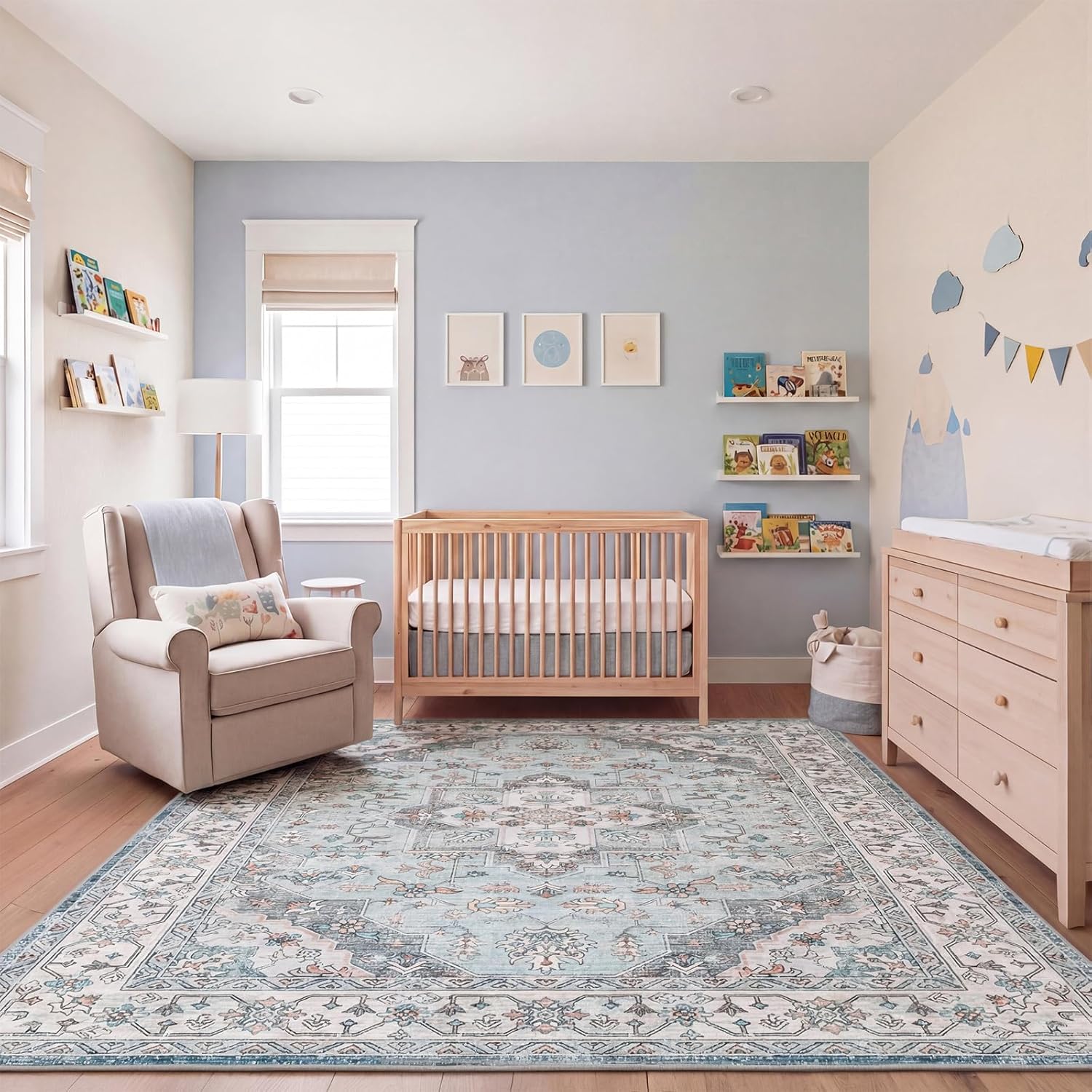 5 x 7 Area Rug for Living Room, Washable Vintage Farmhouse Rug, Indoor Non-Slip Print Accent Rugs for Bedroom, Low Pile Rugs Carpet for Living Room Dining Room Kitchen