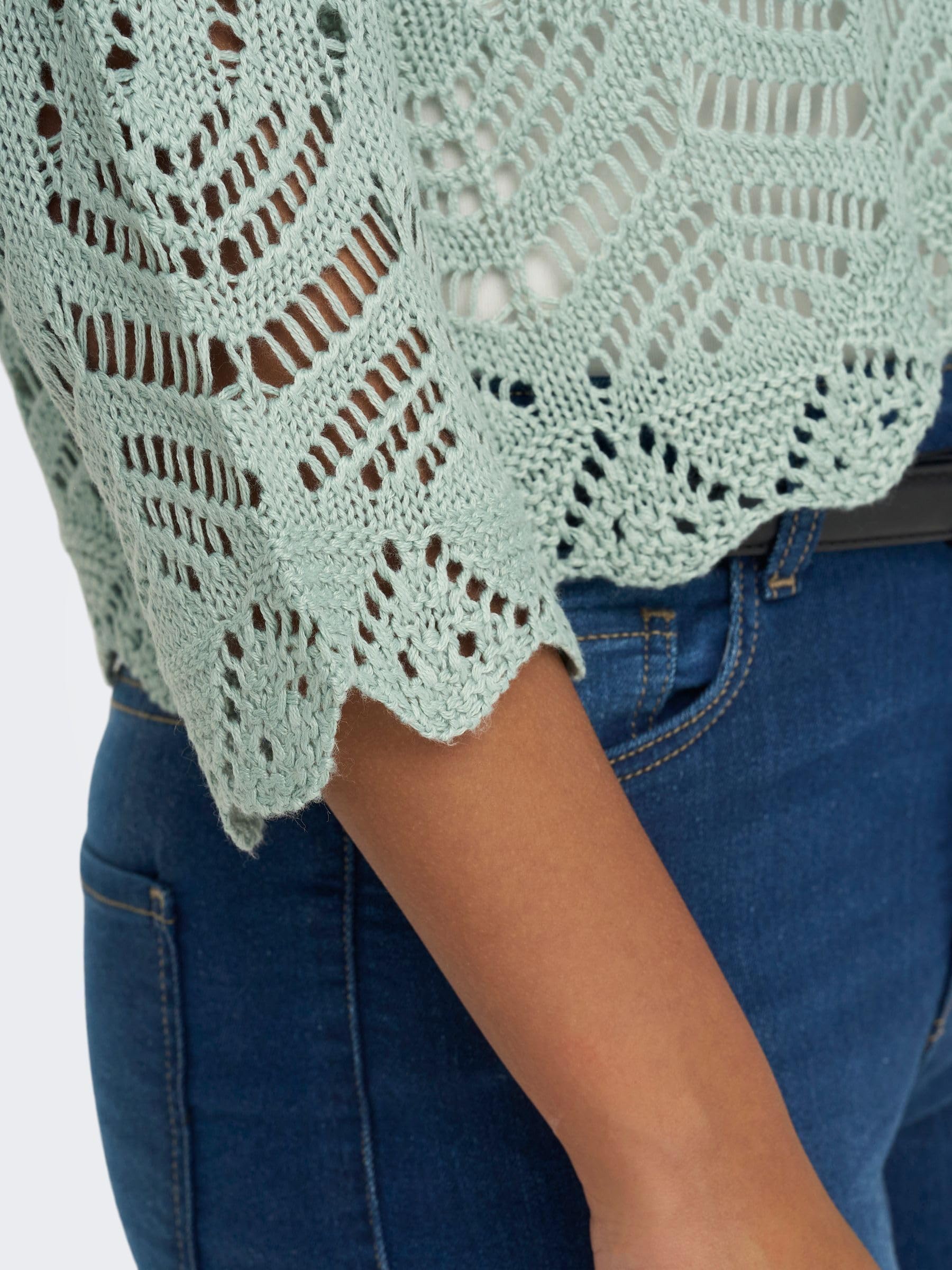 JDY Jdynew Sun 3/4 Cropped Pullover Knt Noos Camisa Crochet con Cuello en V Mujer (Pack de 1)
