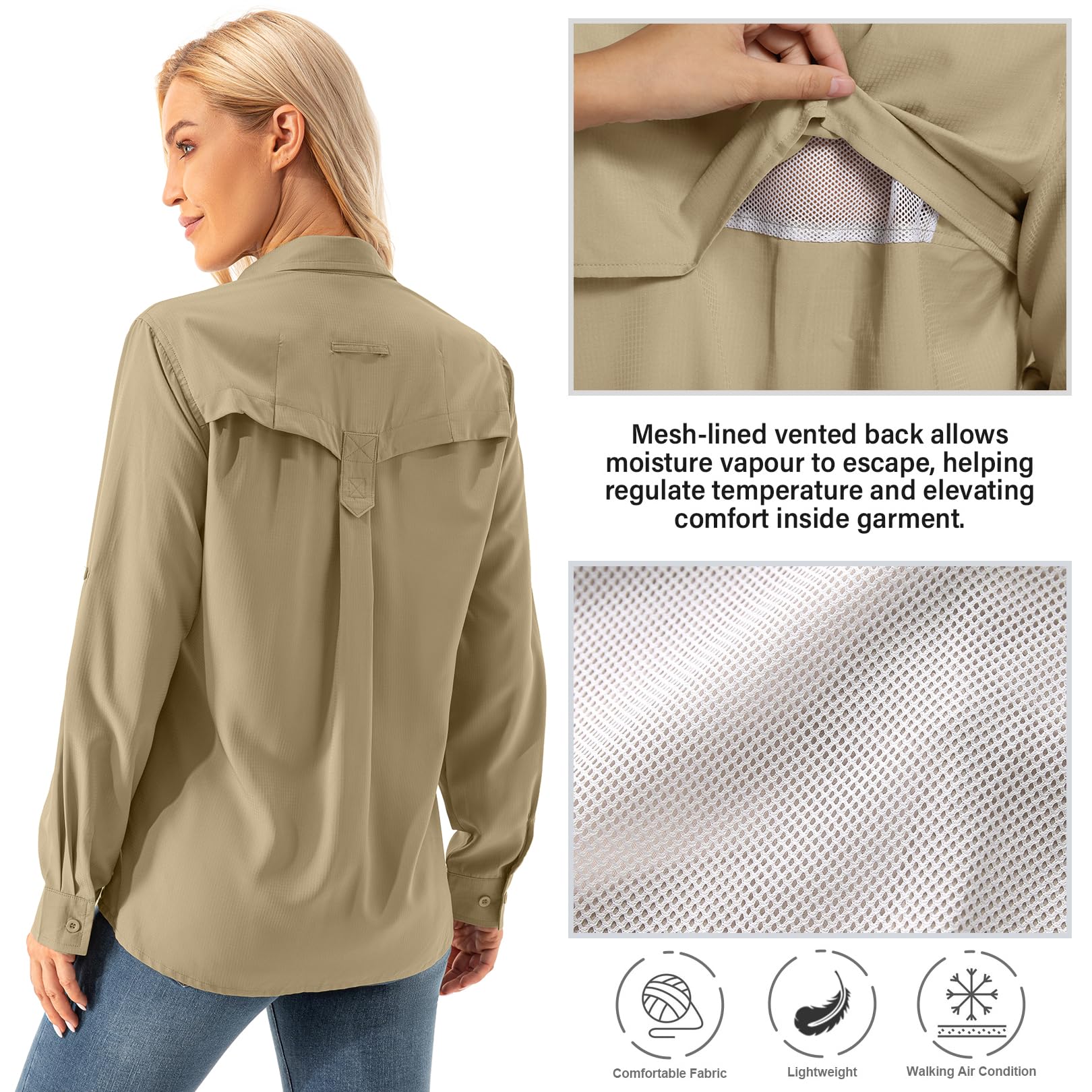 Asfixiado Camicetta da donna UV UPF 50+ Safari Abbigliamento Camicetta da trekking da donna Outdoor Cooling Quick Dry Protezione solare a maniche lunghe