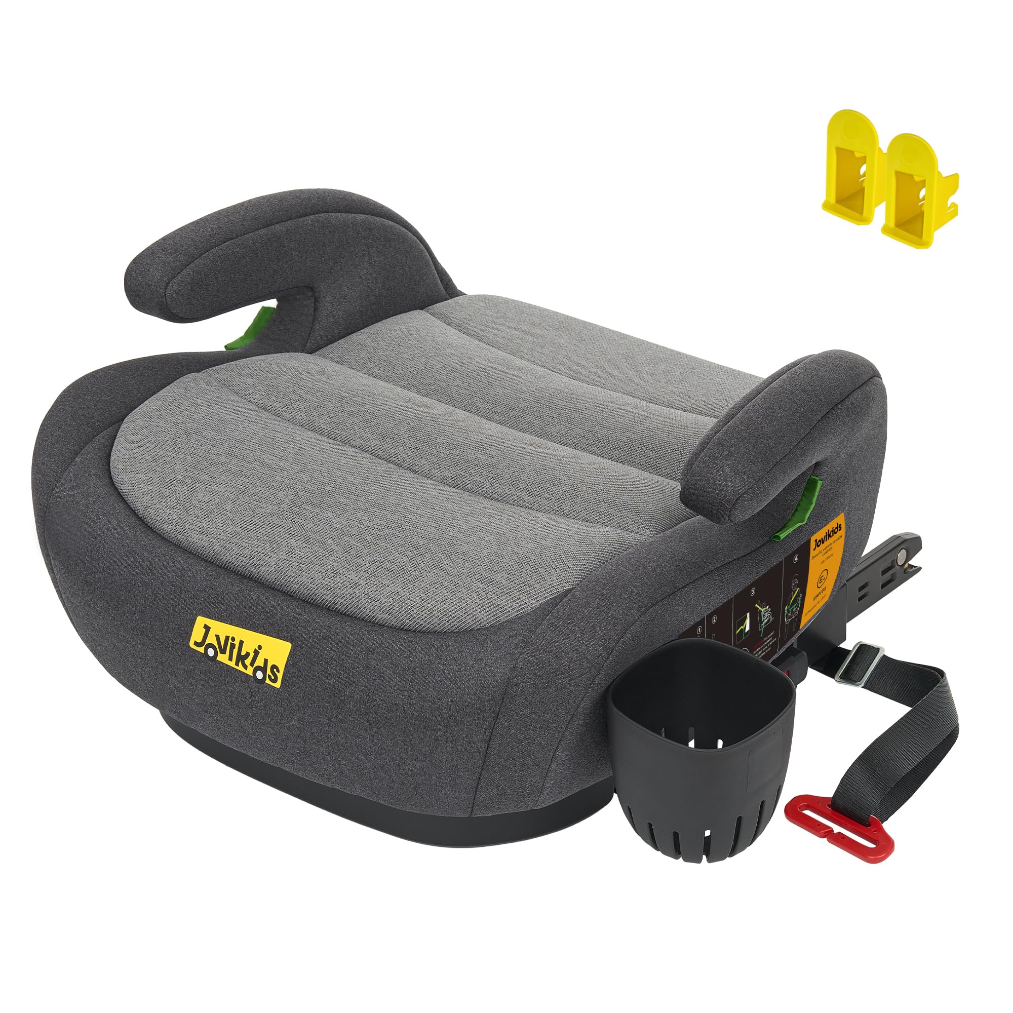 Jovikids Rialzo Auto per Bambini ISOFIX 125-150cm ECE R129, Alzatina Auto Bimbi 15-36 kg, Seggiolino Auto da 6 a 12 Anni con portabicchiere - Nero