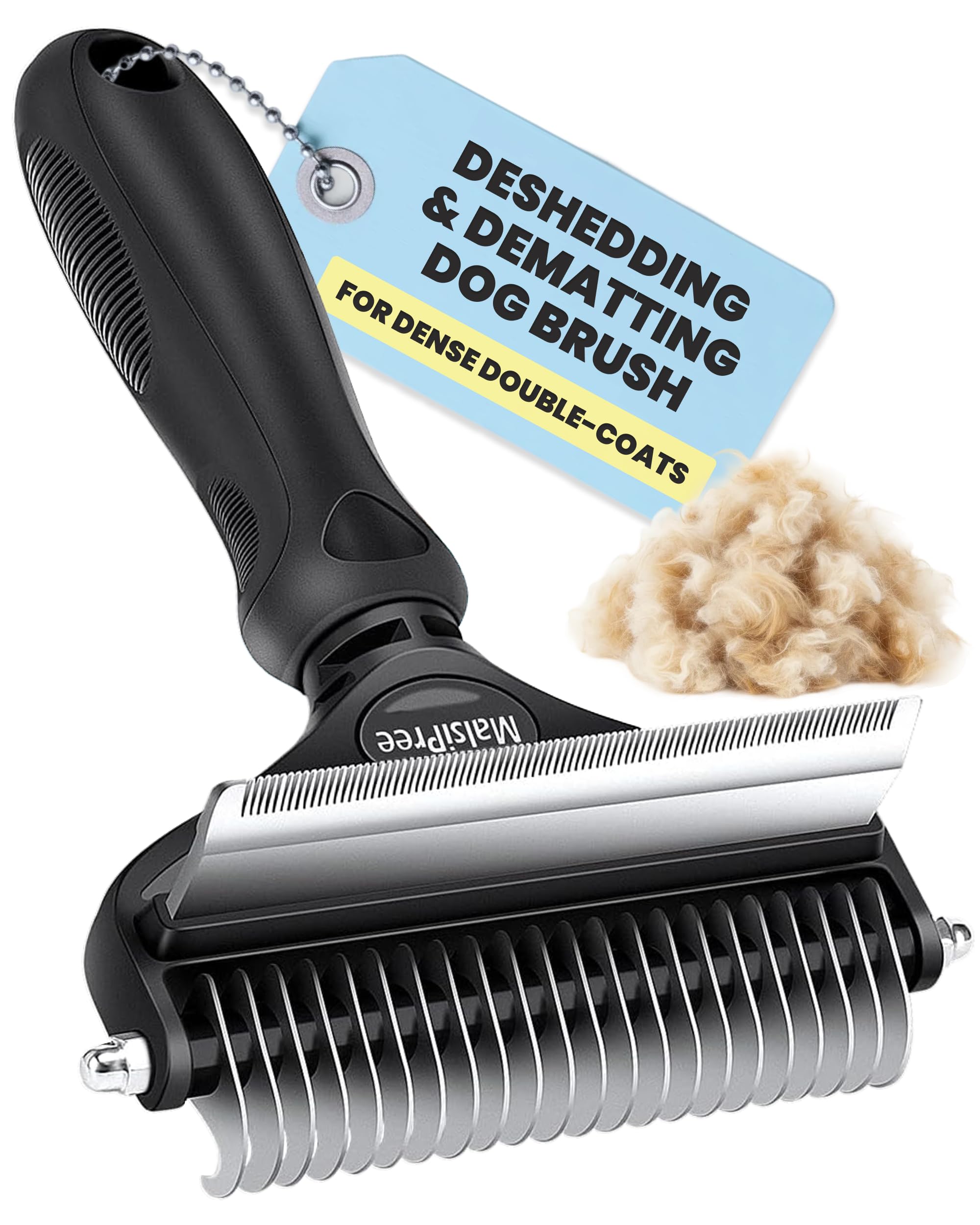 MalsiPree Dog Brush - Large, Black - 2-in-1 Undercoat Rake & Dematting Rake - Shedding Brush & Deshedding Tool for medium to Large Double-Coated Dogs