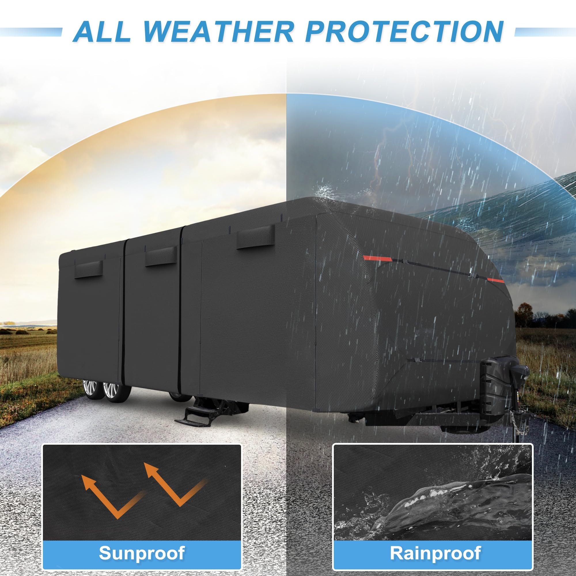 Uxcell Funda Impermeable para Caravana - Se Adapta a Remolques de 5,5-6,1 m, Resistente al Viento y Anti-UV, Protección para Todas las Estaciones, Negro