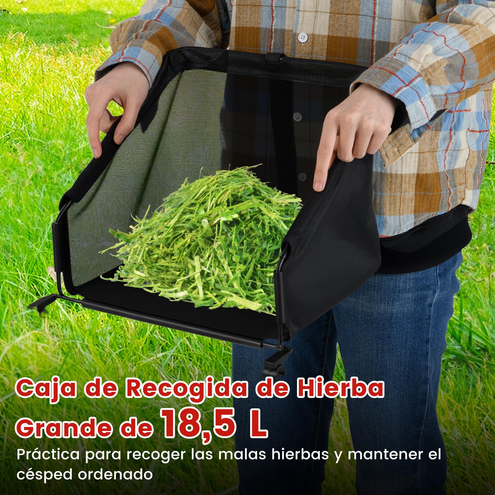GOPLUS Cortacésped Manual con Bolsa de Recogida de 18,5L, Cuchilla Afilada, Altura de Corte Ajustable, Mango en Forma de U, Ruedas Grandes, Cortacésped Portátil para Césped, Jardín, Granja