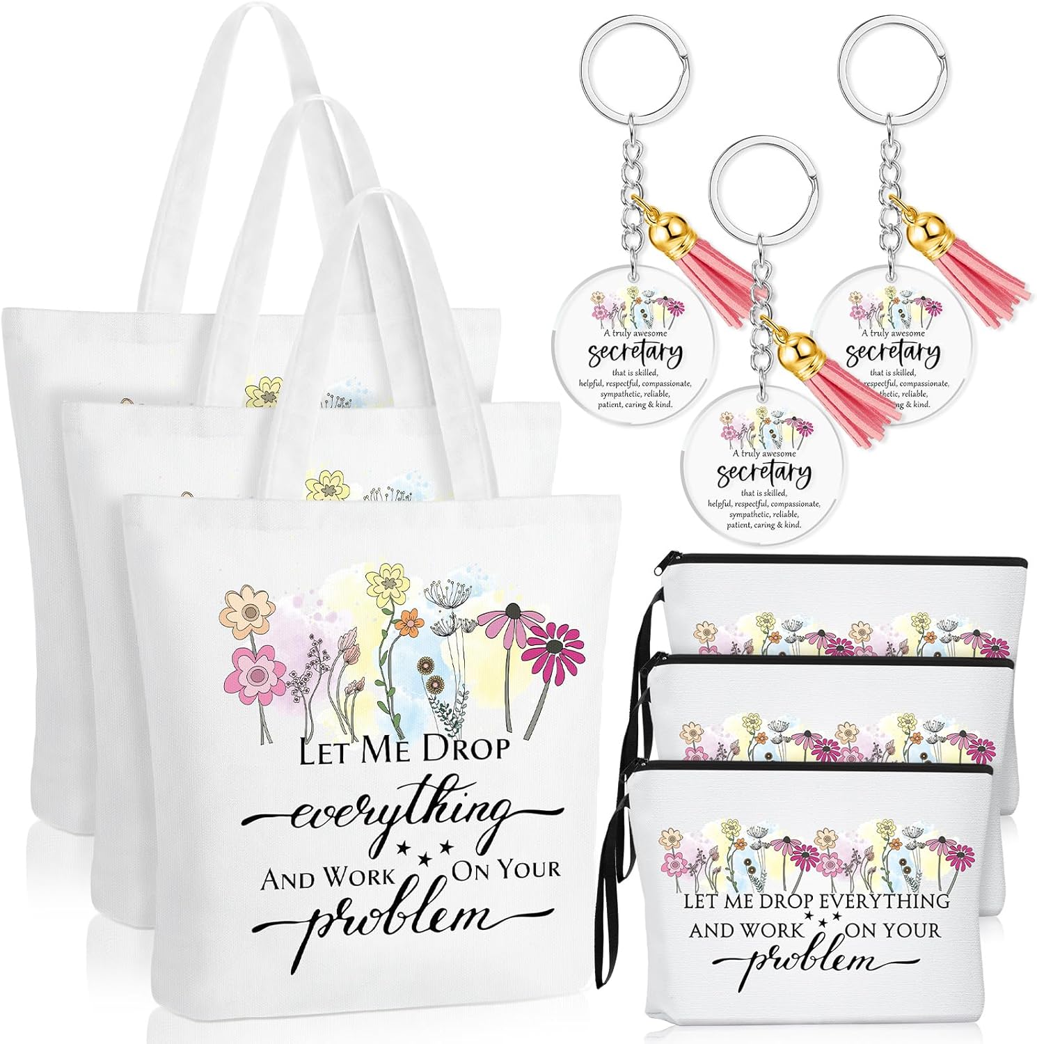 Sieral Secretary Gift Bulk for Women Tote Canvas Bag Makeup Cosmetic Bag Motivational Keychain Appreciation Favor