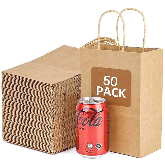 Bolthy 小型棕色牛皮纸袋（50个装）带手柄，适合派对礼物、零售包装和购物