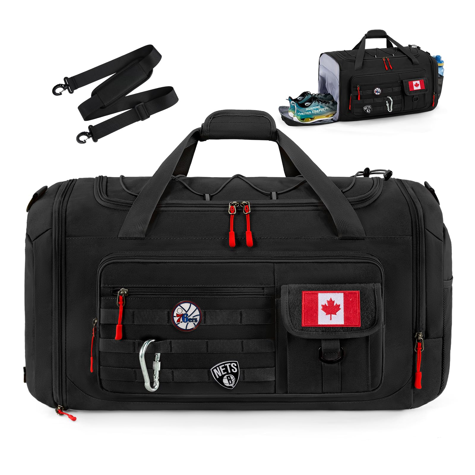 Rainsmore Gym Bags for Men with Shoe Compartment and Wet Pocket, Durable Duffle Bag for Men 40L Carry On Large Capacity Sac De Sport Travel Bag for Camping Training Swimming Sports,Black - 2