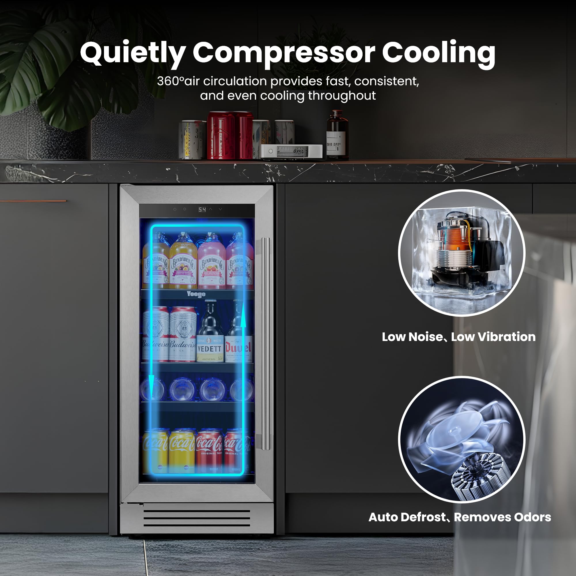 YEEGO 15-Inch Built-In Beverage Refrigerator (2 Pack) – Slim Beverage Cooler With Left-Hinged Glass Door, Auto Defrost Drink Fridge For Beer, Soda & Wine, Built-In Or Freestanding on Fridge.com - View 5