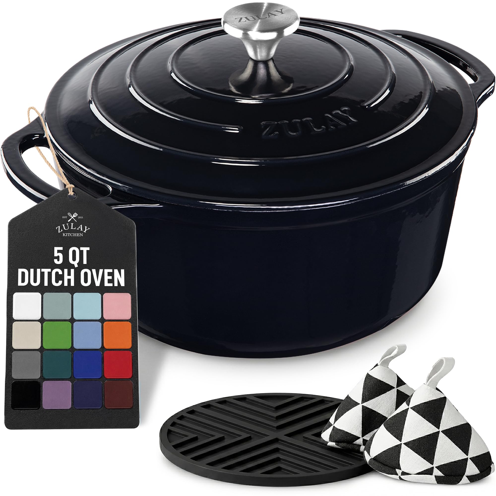 Zulay Kitchen 5 Quart Enameled Cast Iron Dutch Oven