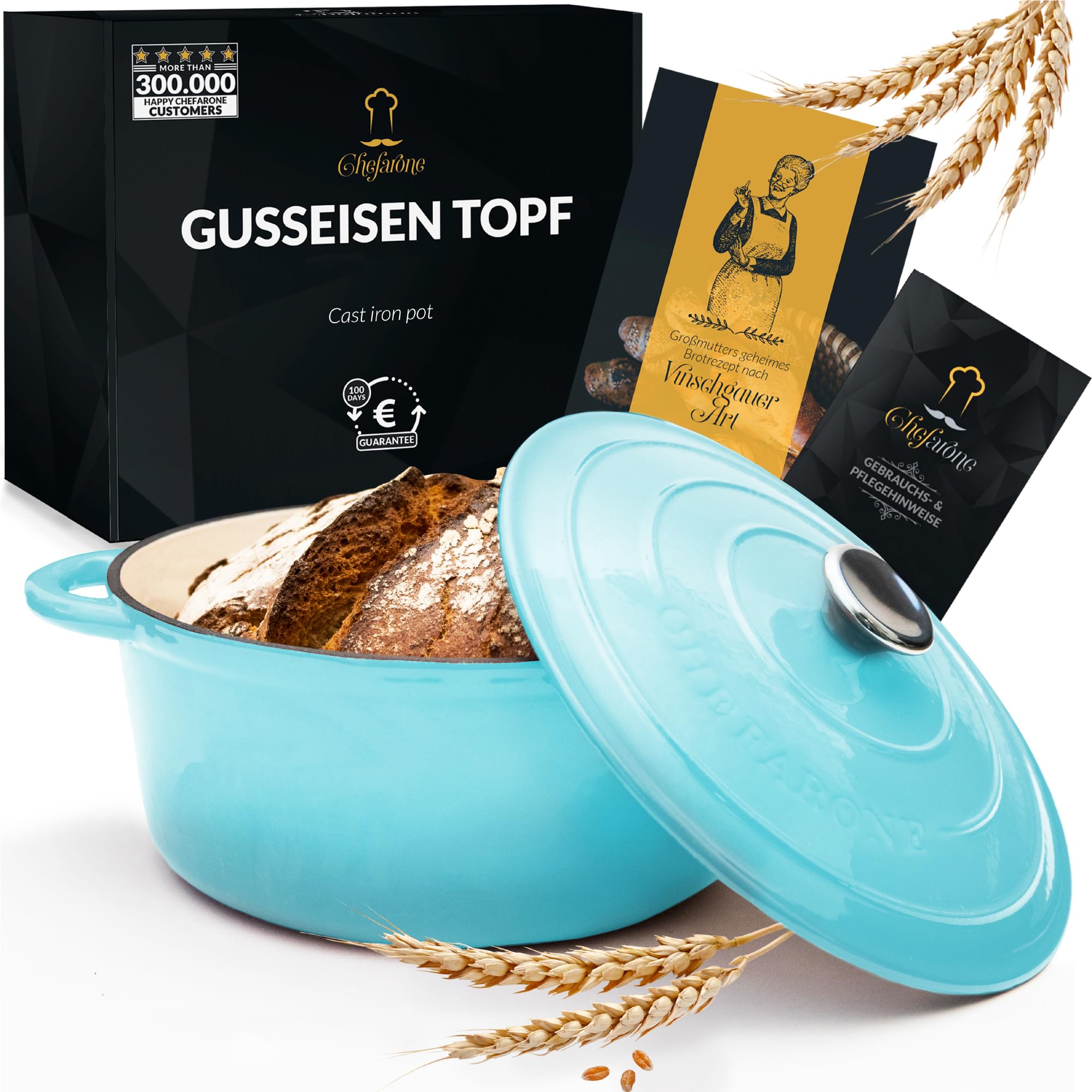 Chefarone Cocotte en Fonte Émaillée 26 cm (4,7 L) – Marmite avec Couvercle Compatible Induction et Four – Fonte de Qualité Supérieure – Idéale pour Pain, Ragoûts, Rôtis et Plats mijotés