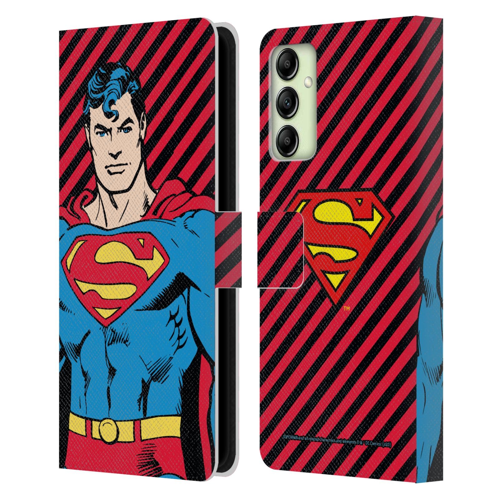 Head Case Designs Officially Licensed Superman DC Comics Stripes Vintage Fashion Leather Wallet Case Compatible with Samsung Galaxy A14 5G