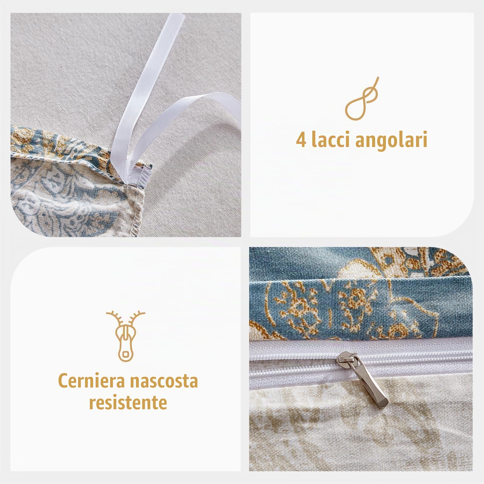 Lekesky Set Copripiumino Matrimoniale 240x220 Cotone, Copripiumino Matrimoniale 3 Pezzi in Cotone con Motivo Paisley, Comprendente 1 Copripiumino 240x220 + 2 Federe 50x80, Senape Paisley