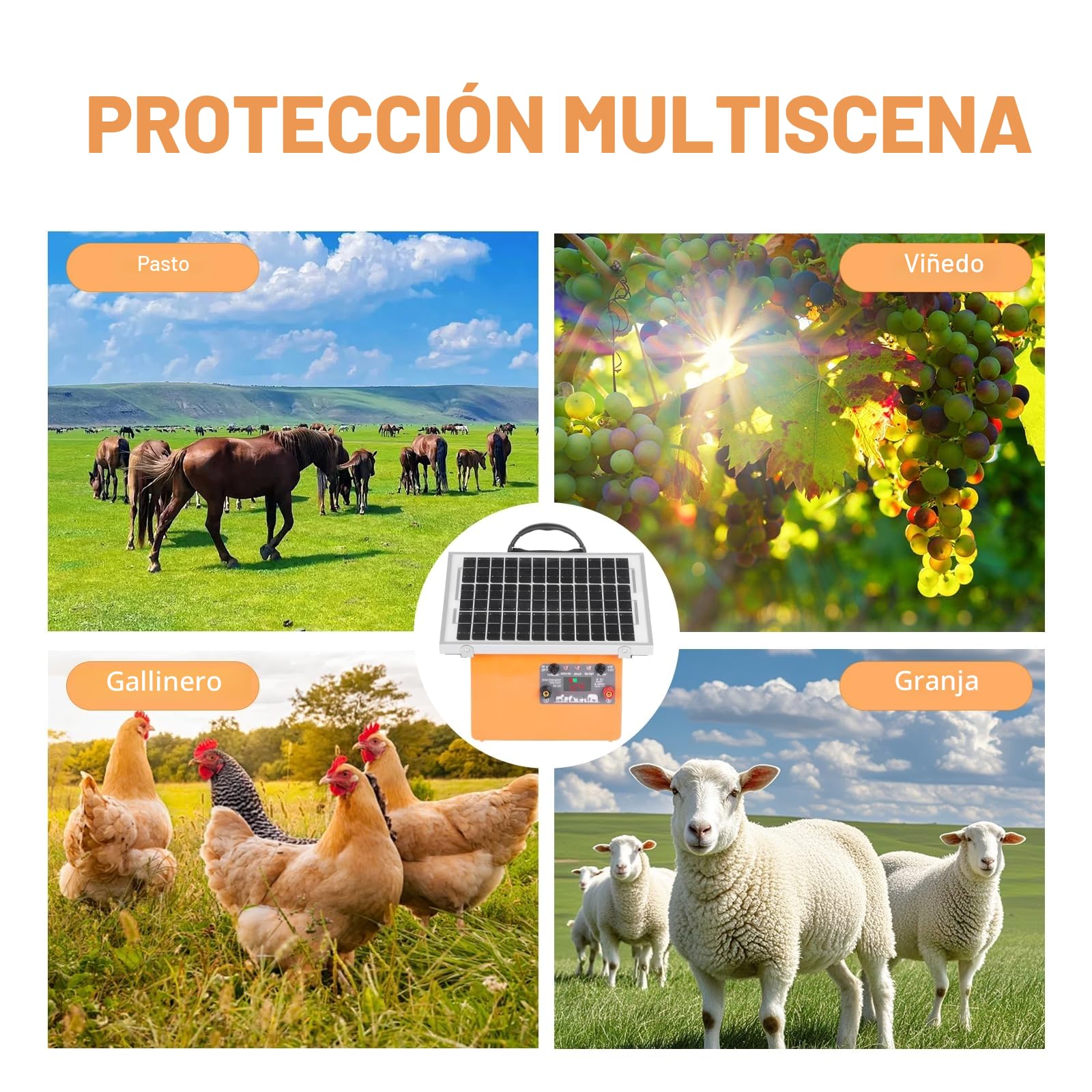 32KM Solar Pastor Electrico, cerca eléctrica Controlador de 0.5J / 9.5KV, con 12V 7Ah batería de Panel Solar de 7.5W, para prevención de vida silvestre, granjas, aves de corral, jardines
