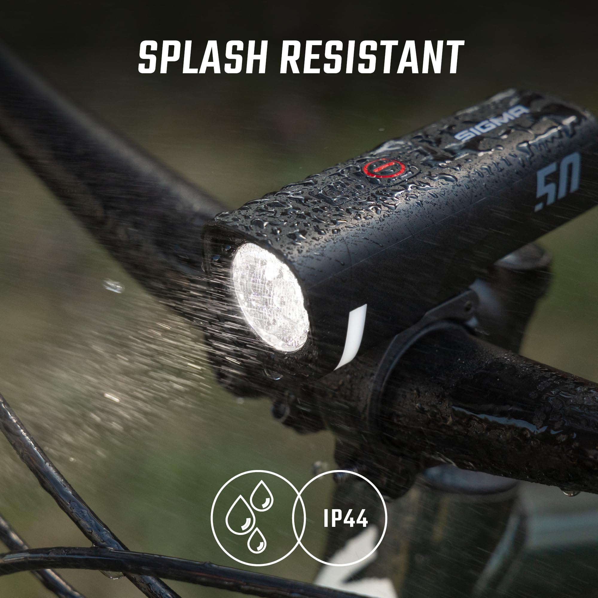 SIGMA Aura 50 | Éclairage LED pour vélo de 50 LUX | 2 modes d'éclairage et réglage automatique de la luminosité | batterie longue durée | USB-C
