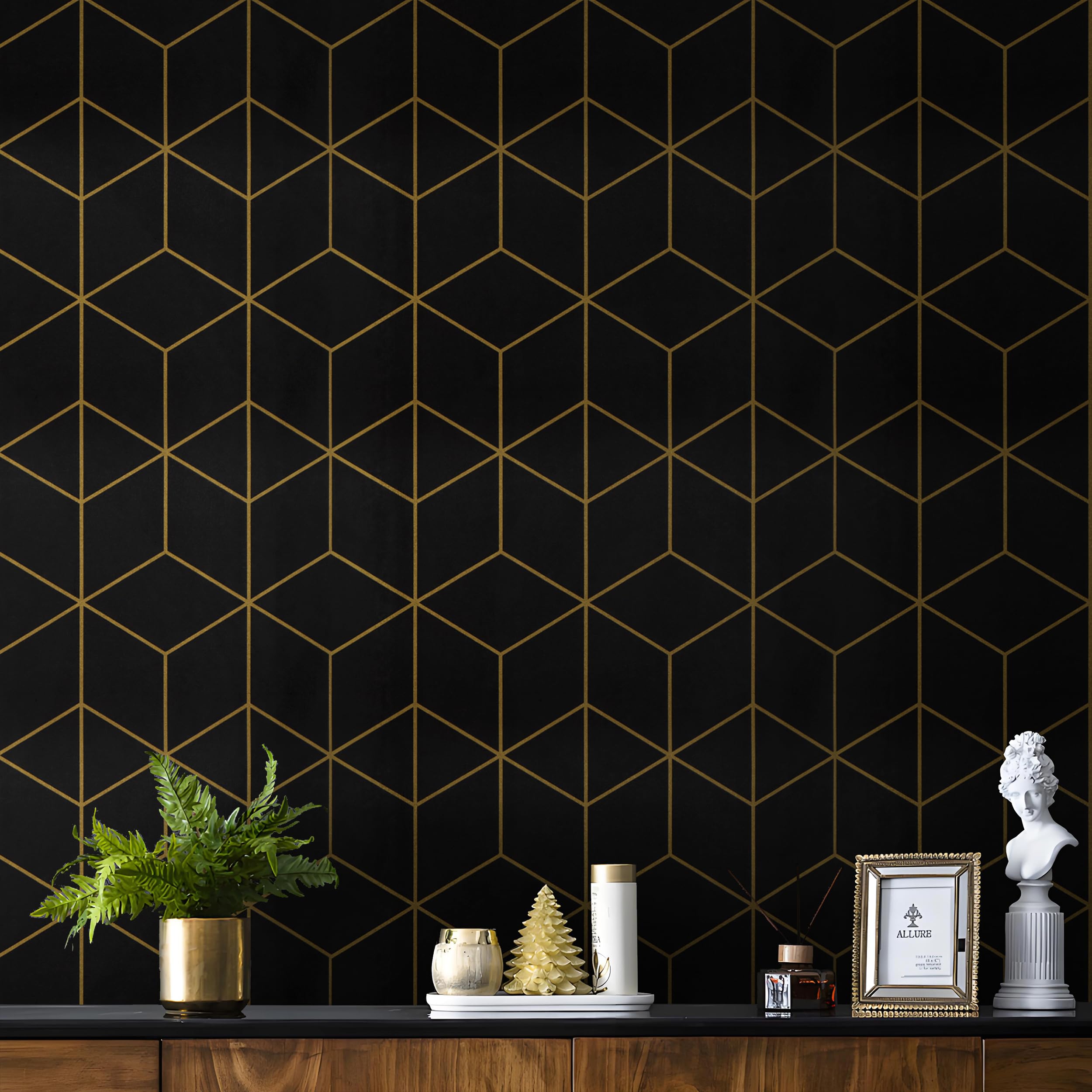 Safiyya Gold and Black Geometric Peel and Stick Wallpaper