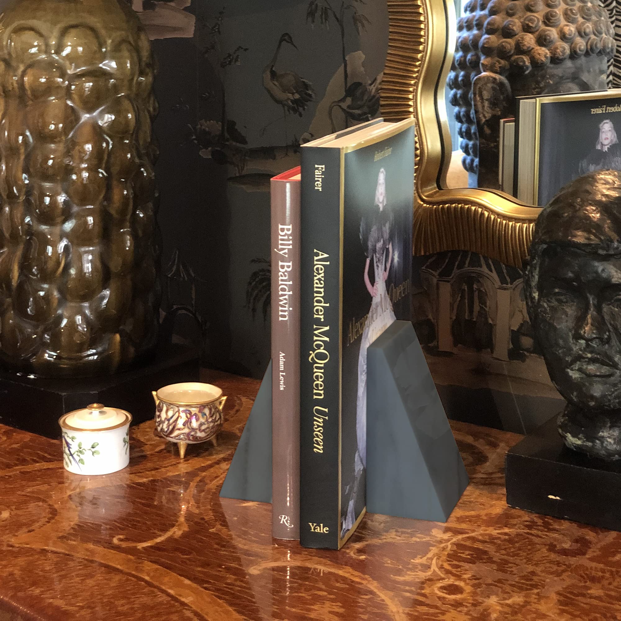 Gray Marble Book Ends Set of 2, Grey, Triangular - Image 4